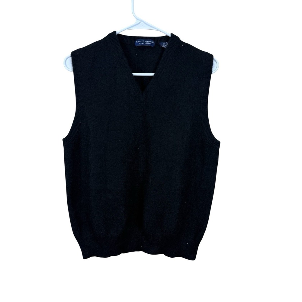 Vintage Grant Thomas Sweater Vest Mens Large Black Two Ply Cashmere Dad